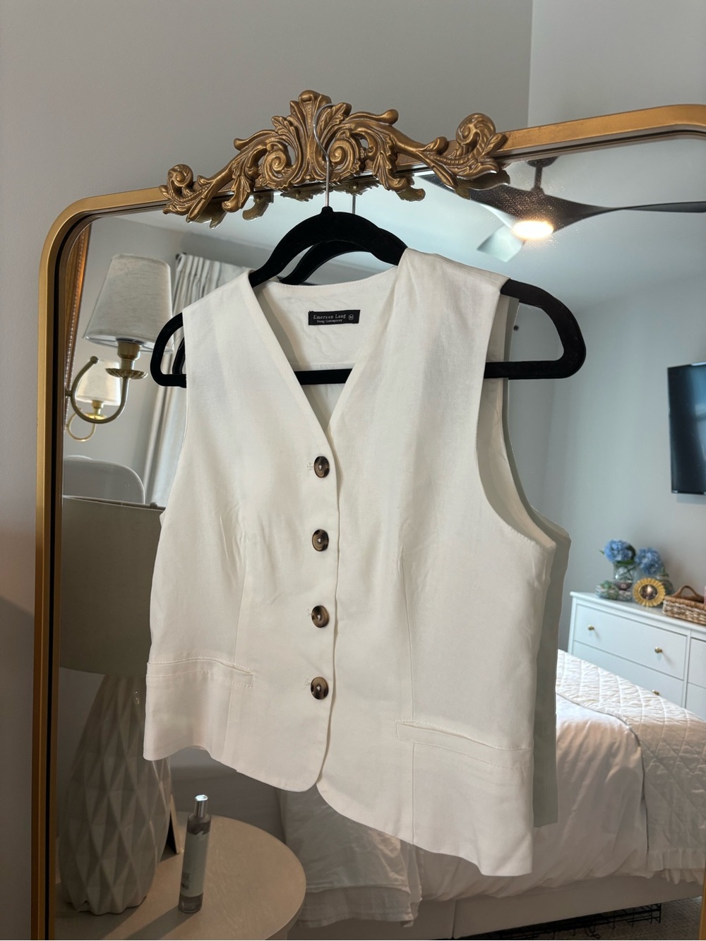 Emerson Lang White Linen Vest Top Size M